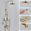 Antique Brass Bathroom Shower Mixer Taps Set Rain Round Twin Head Exposed Valve