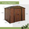 8X6ft Galvanized Metal Garden Shed Outdoor Tool Storage Shed With Base Brown