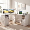 Farmhouse Computer Corner Desk with Storage Cabinets