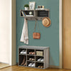 Gray Hall Tree with Padded Seat,Coat Rack & 9 Storage Cubbies,Shoe Storage Bench
