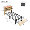 3ft Single Wooden Bed Frame with Storage Headboard, LED Light & Rattan Drawer