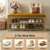 2-Tier Velvet Top Bamboo Gold Metal Shoe Rack Stand Shoe Storage Shelf Hallway