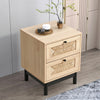 Two-Drawer Rattan Door Bedside Table Home Cabinet Bedroom Storage Black Frame UK