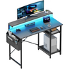 100 x 48 cm Computer Desk, Office Desk with LED Lights & Side Bag, PC Desk, Grey