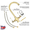 Dual Flow Mixer Tap Kitchen Sink Swivel Spout Antique Brass Ceramic ENKI KT059