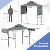 Outdoor Double-Tiered BBQ Canopy Shelter w/ 2 Shelves-Grey