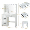 Dressing Table Makeup Desk 10 LED Lights Mirror 6 Drawers & Stool Set Vanity