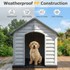 Large Dog House Waterproof Plastic Pet Shelter with Air Vents Grey
