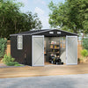12 x 10FT Galvanised Garden Tool Storage Shed with Lockable Door, Double Windows