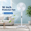 16” Pedestal Fan Stand Fan 3 Speed Adjustable Height Oscillating White UK