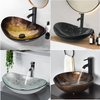 Bathroom Sink Basin Hand Wash Counter Top Oval Glass Bowl Pop up Tap Waste Set