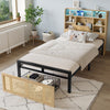 3ft Single Wooden Bed Frame with Storage Headboard, LED Light & Rattan Drawer