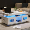White High Gloss Coffee Table with LED Lights, 2 Doors & Storage, 100x50x43cm