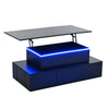 Black LED Lift Top Coffee Table w/ Drawers, Hidden Storage Living Room Furniture