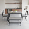 4pcs Dining Set MDF Board Metal Frame Dining Chairs & Dining Table & Bench Grey