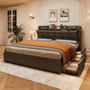 5ft King Upholstered Ottoman Storage Bed Frame with Headboard Storage Drawers