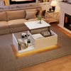 Hydraulic Lift Coffee Table w/ LED Lights & Storage, High Gloss White, 100x50cm
