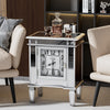 Mirrored Side End Table Coffee Table with Clock for Living Room Bedroom Cabinet
