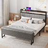 Double Bed Upholstered bed frame with Storage Headboard & Footboard Metal Ptybkd