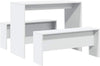 Dining Table Bench Set 3pc 4 Seater Rectangular Kitchen Dining White Wood Modern