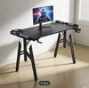 LED Gaming Desk Computer Table Workstations w/ Headphone Hook & Cup Holder Black