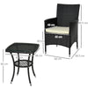 3PC Rattan Furniture Bistro Set Garden Table Chairs Patio Outdoor Black