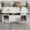 White Lift-Top Coffee Table with 2 Doors & Hidden Storage, Rectangular Table