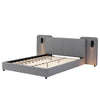 4ft6 Double Slatted Bed Frame, Headboard with Charging Port and Lighting Grey