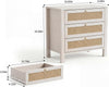 Rattan Nightstand with Drawer 3-Drawer Night Stand Bedside Table Golden Handle