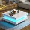 Contemporary White Coffee Table w/ 360° Spin Top, Built-In LED Lighting, Compact
