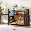 Large Dog Crate Wooden Kennel Heavy Duty Cage with Feeder End Table Pet Furnitur