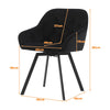 2x Black Rotatable Dining Chairs Velvet Seat Metal Leg Swivel Kitchen Modern