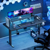 Gaming Desk with LED Lights & Power Outlet, Computer Desk with Monitor Stand
