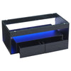 Black Coffee Table with LED Lights, 2 Storage Drawers & Glass Top, Centre Table