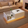 Hydraulic Lift Coffee Table w/ LED Lights & Storage, High Gloss White, 100x50cm