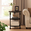Round Side Table with Charging Station 3-Tiers Wooden Sofa Table Bedside Table