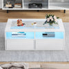 LED Coffee Centre Table with 2 Drawers & Open Storage, Tempered Glass Top, White