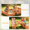 Kids Sand Pit with Lid, Wooden Sandpit with Foldable Picnic Table