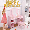 Girls' Vanity Table Chair Set Kids Makeup Dressing Table with Mirror and Drawer