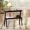 Black Narrow End Table, 2-Tier Modern Solid Wood Side Sofa Table for Living Room