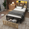 3ft Single Wooden Bed Frame with Storage Headboard, LED Light & Rattan Drawer