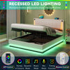 OTTOMAN STORAGE BED 4FT6 DOUBLE SIZE UPHOLSTERED BED FRAME HEADBOARD, LED & USB