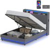 4ft6 Double Bed Frame with RGB LED Lights, Platform Bed Frame, Dark Grey