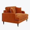Orange Velvet Loveseat with Saddle Arms Wood Legs Foam Filled Traditional Style