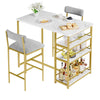 Dining Bar Table Set for 2 with 3-Tier Storage Shelves & 2 Upholstered Chairs