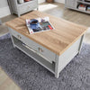 Grey Coffee Table Oak Effect Top 1 Drawer Storage Occasional Table Metal Handles