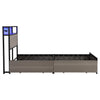 Single Bed Frame with LED Lights, 4 Drawers, Charging Station Metal Platform Bed