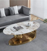 Modernique Avorio Oval Coffee Table with Sintere Stone Marble Effect Top, Metal