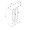 High Gloss Wooden 3 Door Wardrobe with Drawers and Mirror Bedroom Storage