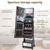 Standing Jewelry Armoire Lockable Jewelry Cabinet Vanity Mirror-Brown